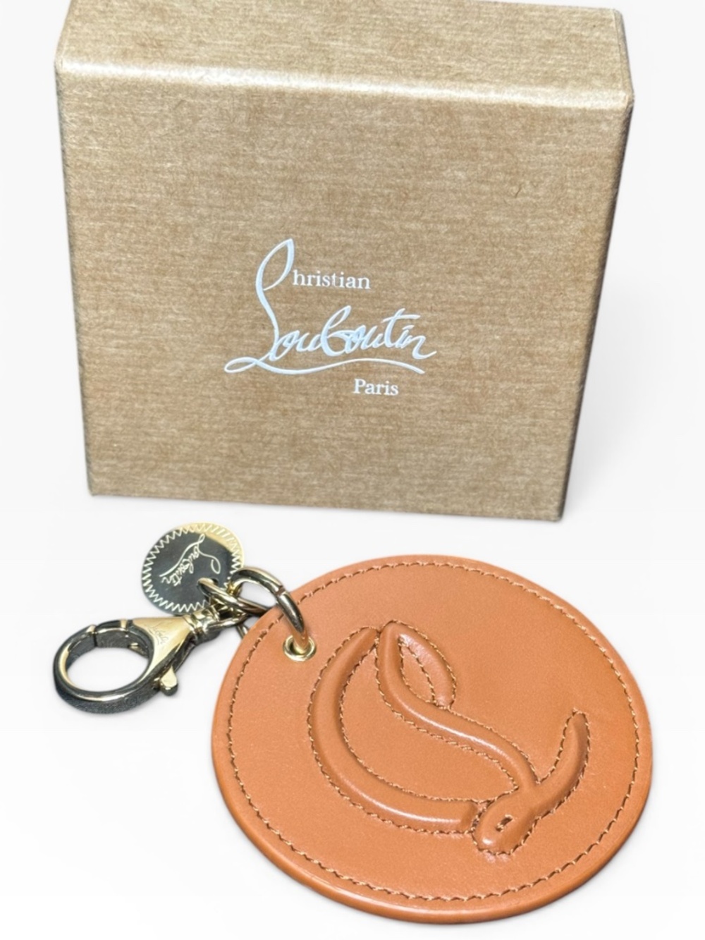 Christian Louboutin Round Leather Logo Brown Bag Charm NWT